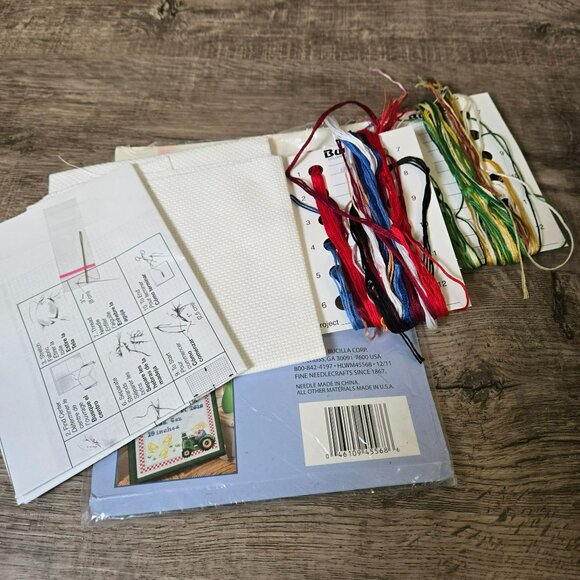 Bucilla Plaid On The Farm Birth Record Counted Cross Stitch 9x12 Kit Tractor - Picture 5 of 6